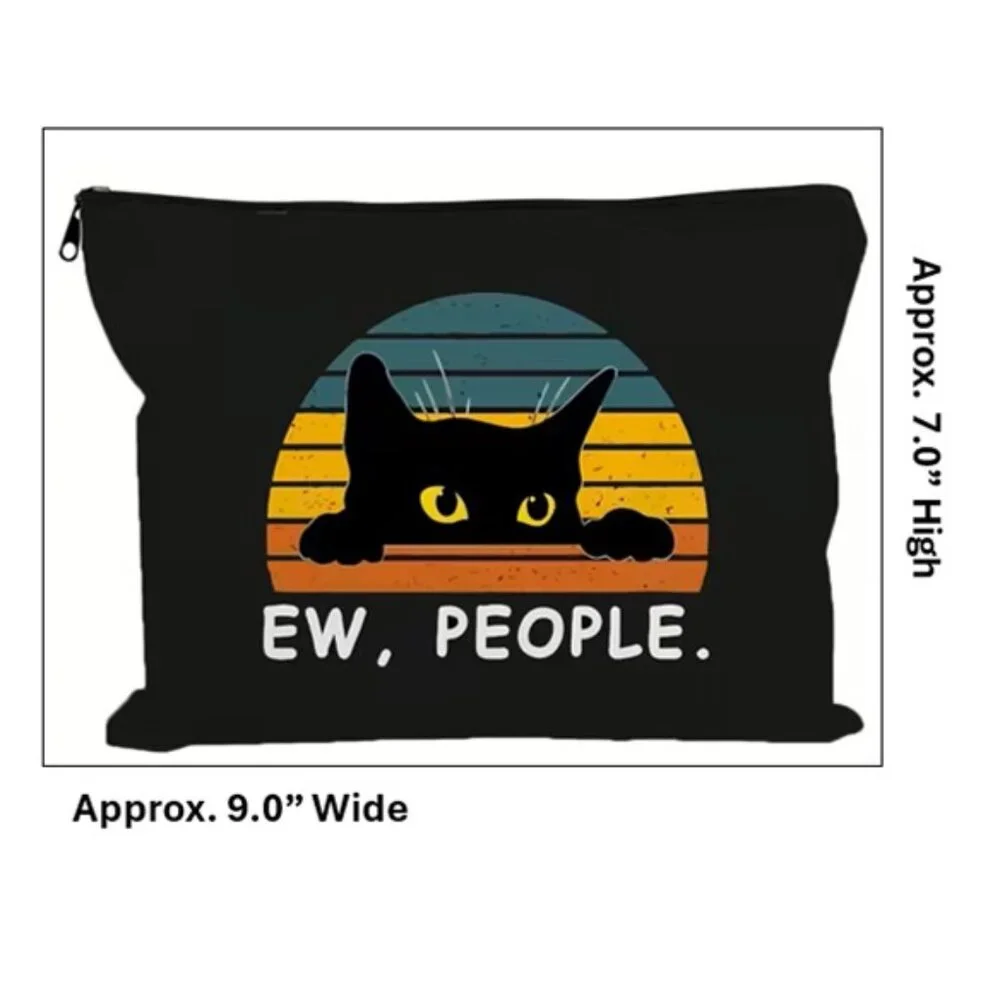 “Ew, People” Black Cat Canvas Cosmetic Makeup Bag (BRAND-NEW‎ & SO CUTE!)